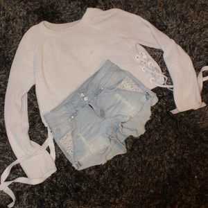 Lace Demin Jean Shorts 5 Light Wash